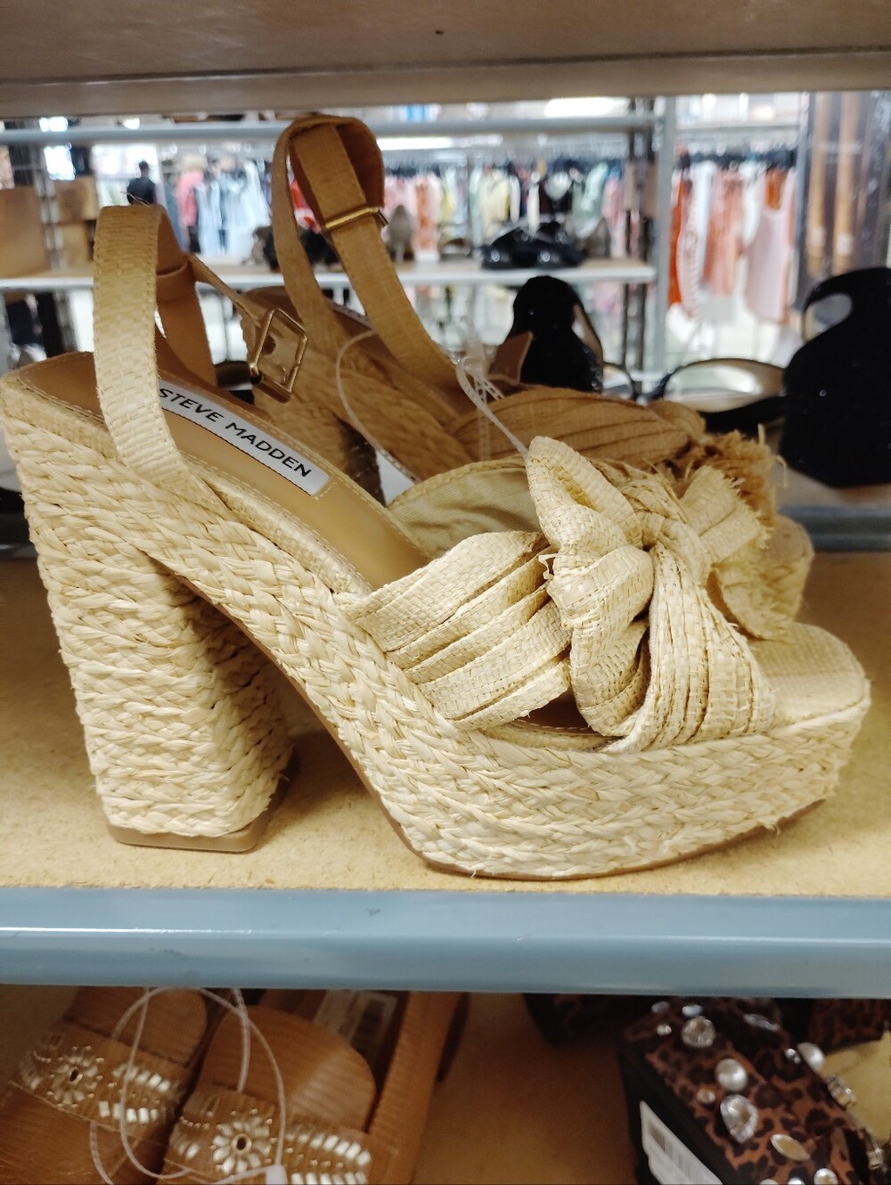 Steve Madden Cream Woven Platform Slingback Heels 8 - Picture 2 of 2